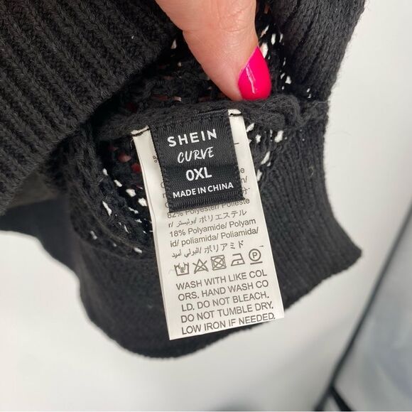 Shein Women’s V Neck Ling Sleeve Cage Knit Seethru Black Sweater size 0XL - Picture 2 of 3